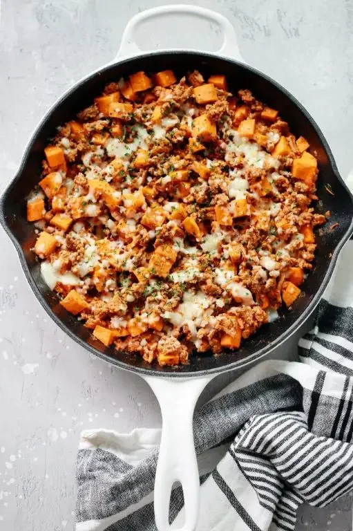 Ground Turkey and Sweet Potato Skillet background
